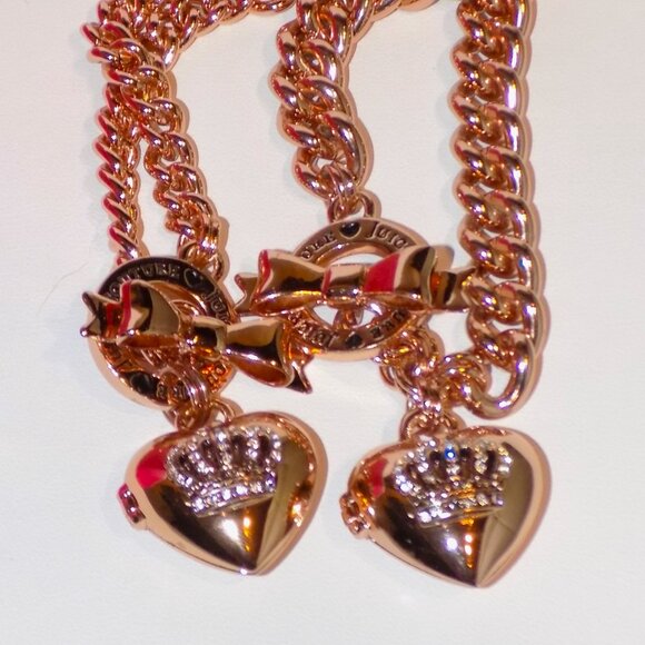 New Juicy Couture Crown Heart Locket Bow Toggle Necklace & Bracelet Set, Gold - Picture 9 of 9
